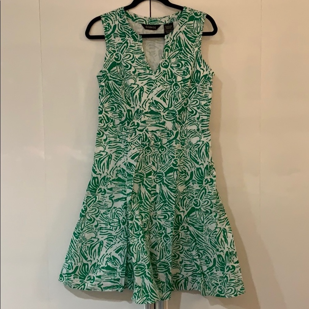 Green and white floral dress